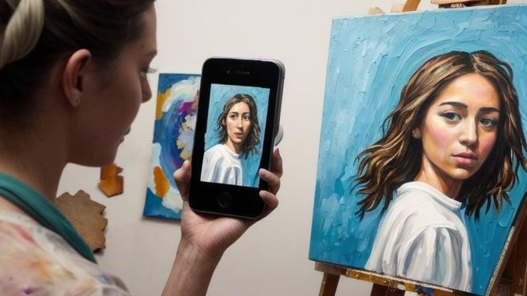 woman taking photo of a painting